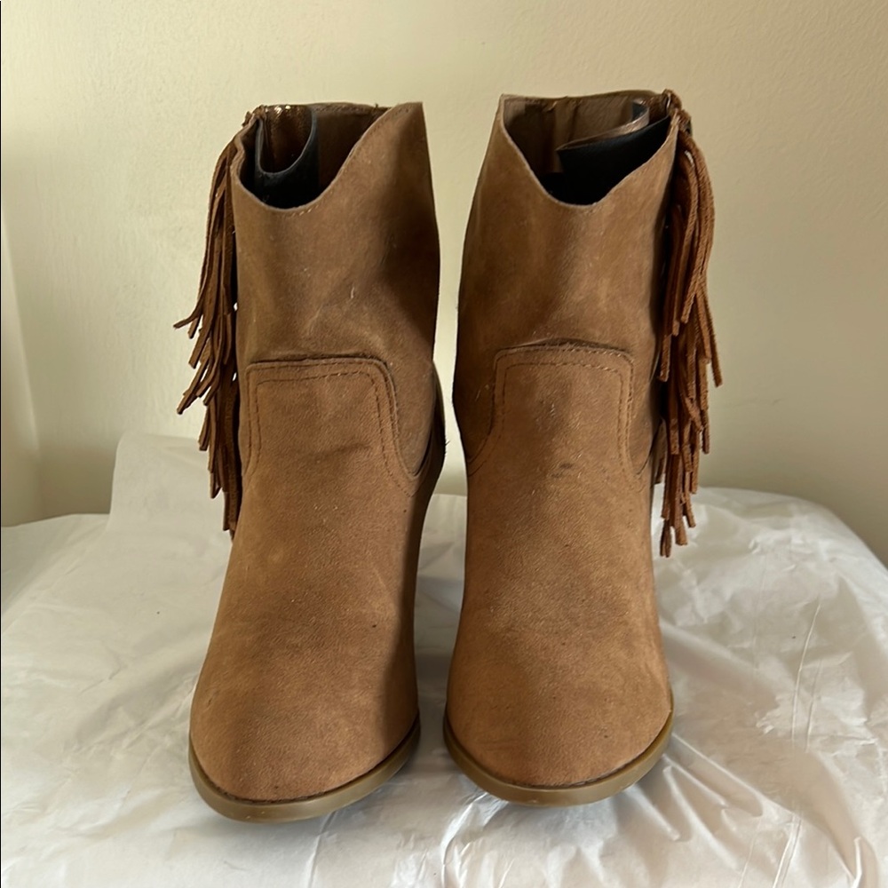 Rampage Brown Ankle Booties with Fringe Detail